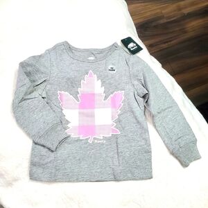 Roots kids Grey and plaid pink maple leaf long-sleeved shirt